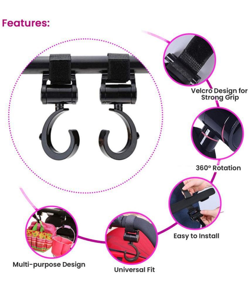     			Metal Non-Slip Buggy/Pram Clips, Multi-Purpose Pram Stroller Hooks Clips for Trolley Bags Clothes Shopping Bags Universal Stroller Hook for Bag Holder,pack of 1