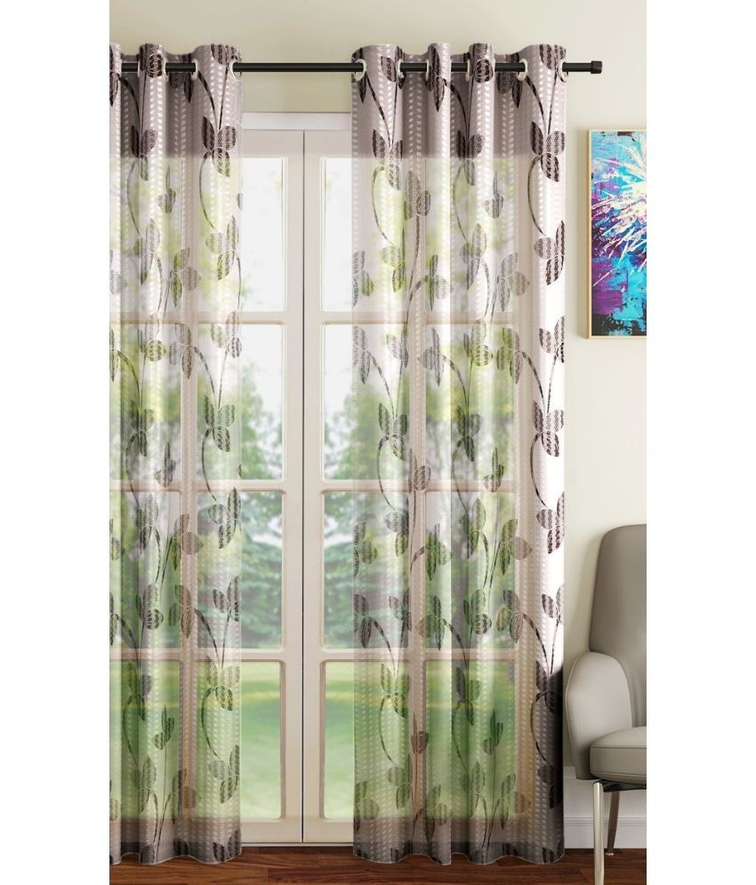     			N2C Home Floral Transparent Eyelet Curtain 5 ft ( Pack of 1 ) - Brown