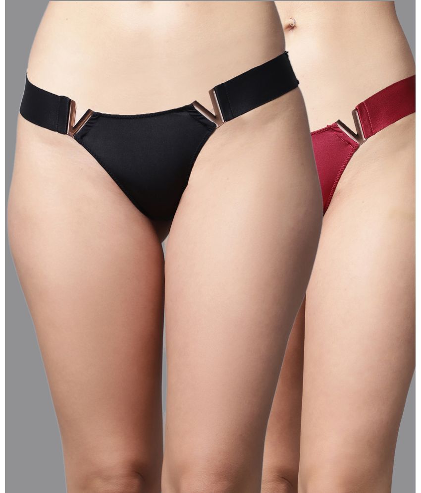     			PrettyCat - Black Polyester Solid Women's Thongs ( Pack of 2 )