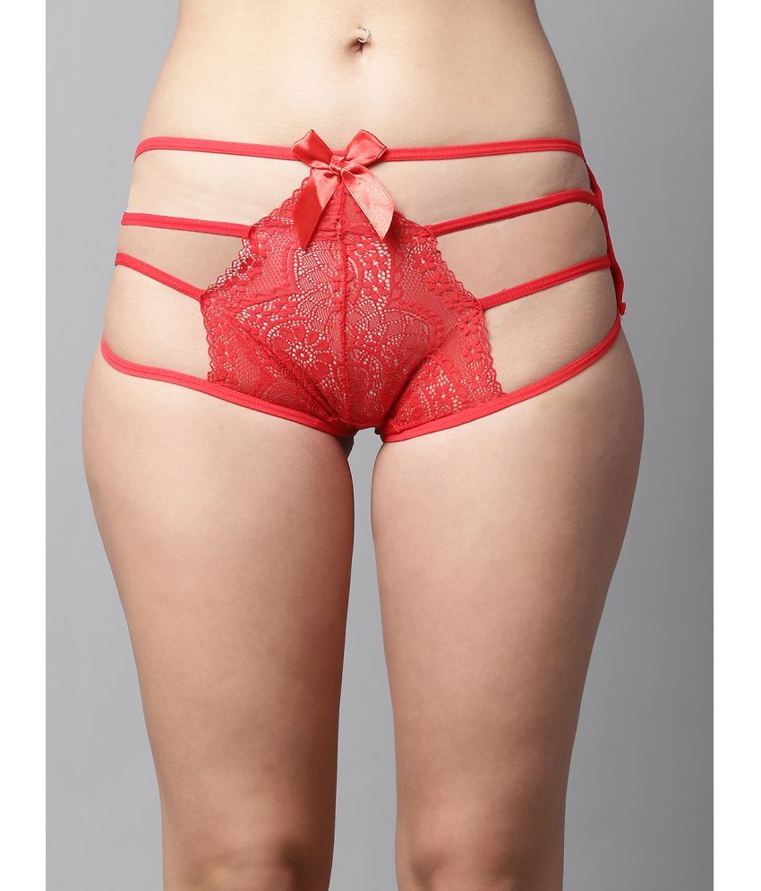     			PrettyCat - Red Lace Self Design Women's Bikini ( Pack of 1 )