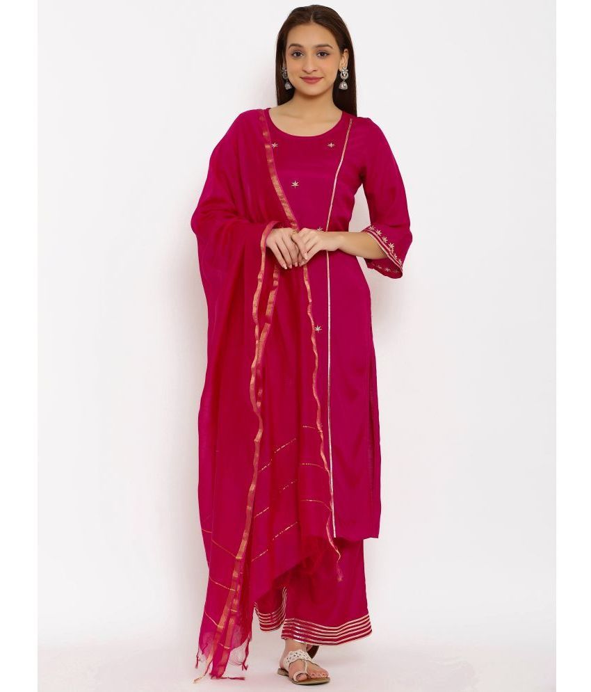     			SVARCHI - Pink Straight Rayon Women's Stitched Salwar Suit ( Pack of 1 )