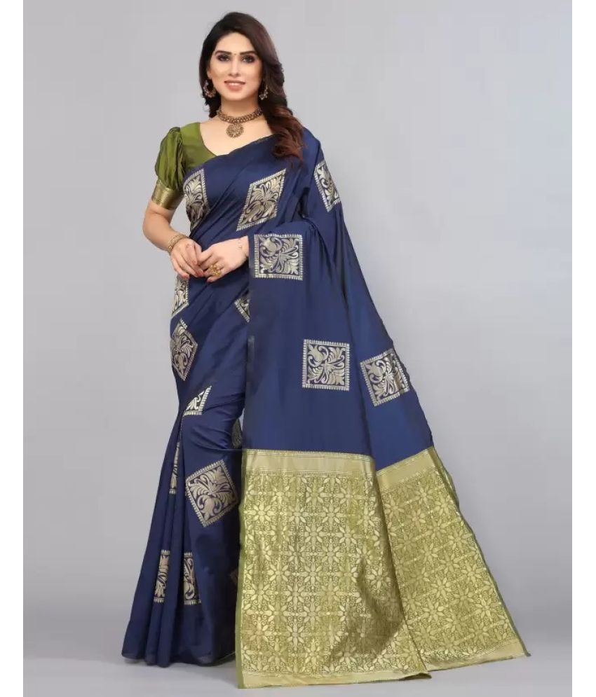     			magmina - Blue Banarasi Silk Saree With Blouse Piece ( Pack of 1 )