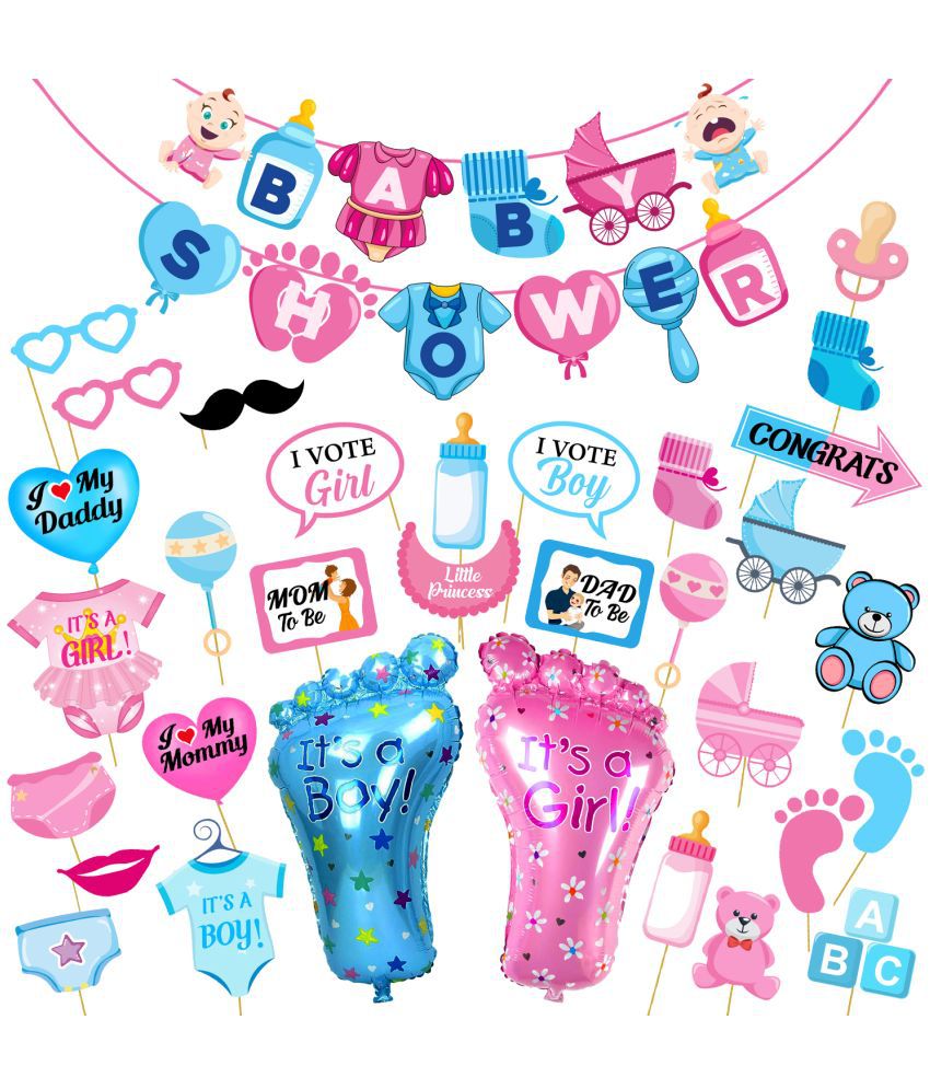     			Zyozi Baby Shower Party Supplies Included Baby Shower Letter Banner, Photo Booth Props And Foil Balloons for Baby Shower Theme Party Favors (Pack of 33)