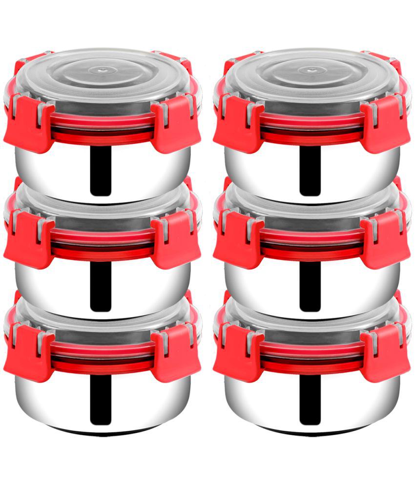     			BOWLMAN Steel Red Food Container ( Set of 6 )