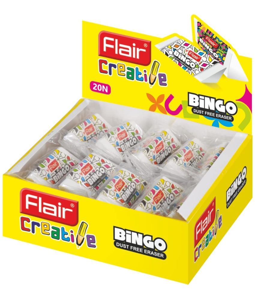     			Flair Creative Series Bingo Eraser Box Pack| Neat & Dust Free Erasing | Triangle Shape Number of Eraser 40