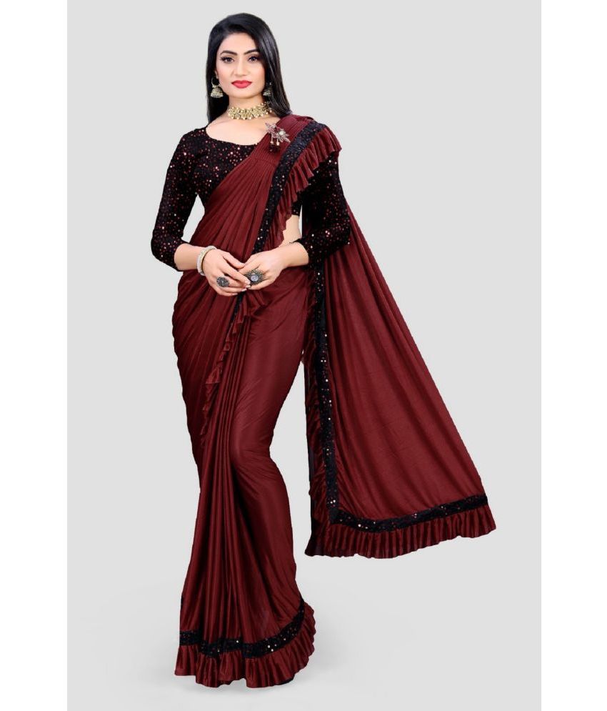     			Gazal Fashions - Maroon Lycra Saree With Blouse Piece ( Pack of 1 )