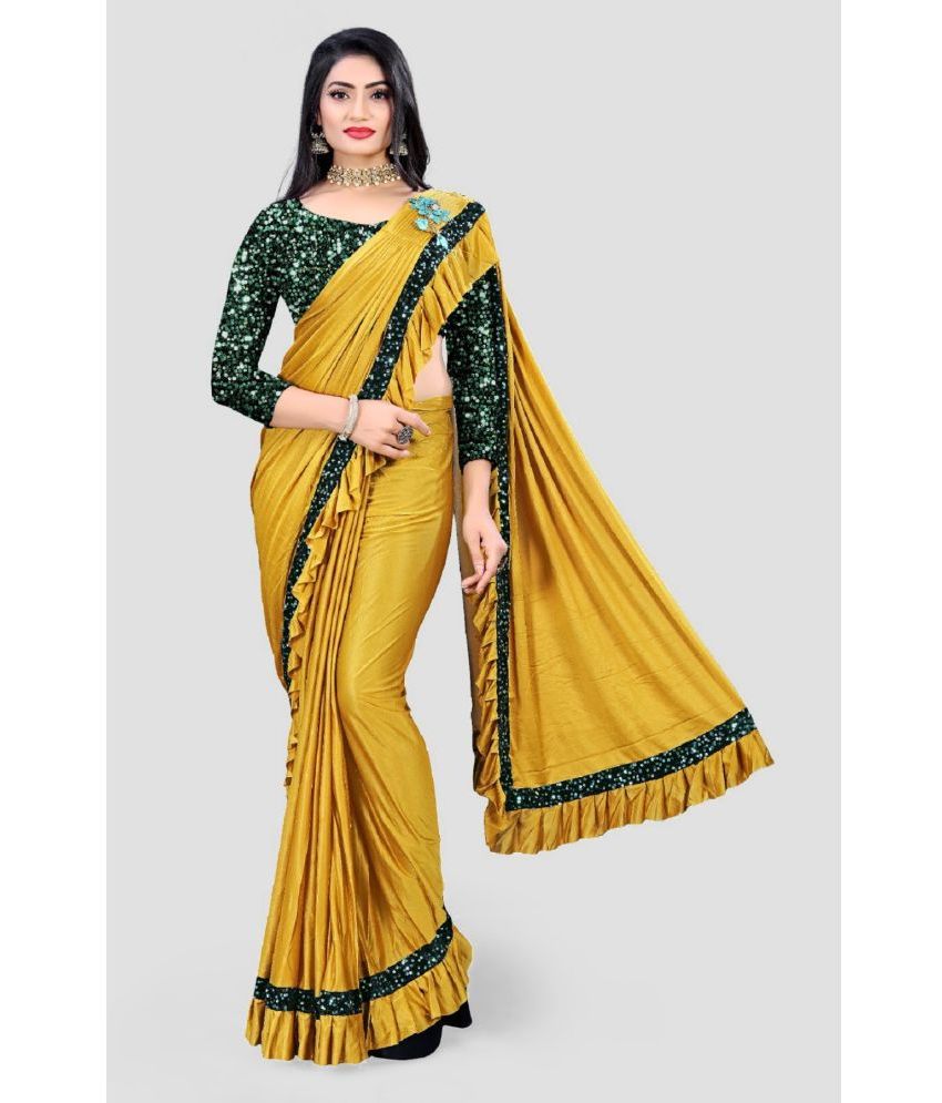    			Gazal Fashions - Yellow Lycra Saree With Blouse Piece ( Pack of 1 )