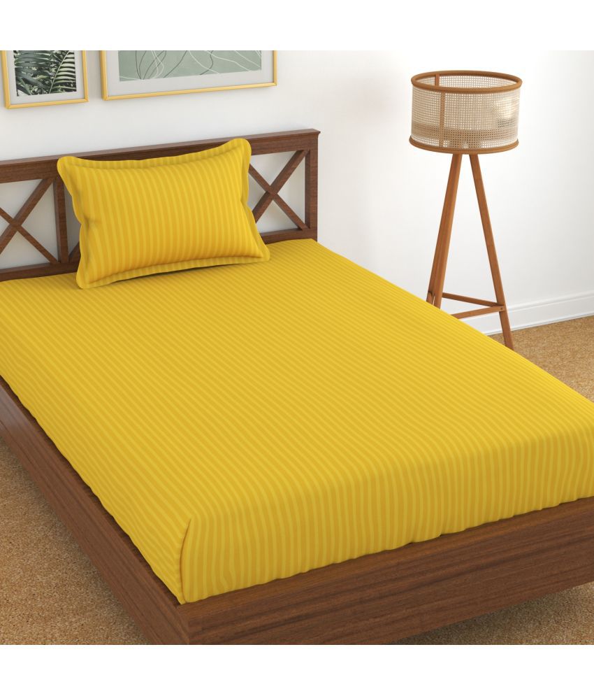     			Homefab India Cotton Vertical Striped Single Bedsheet with 1 Pillow Cover - Yellow