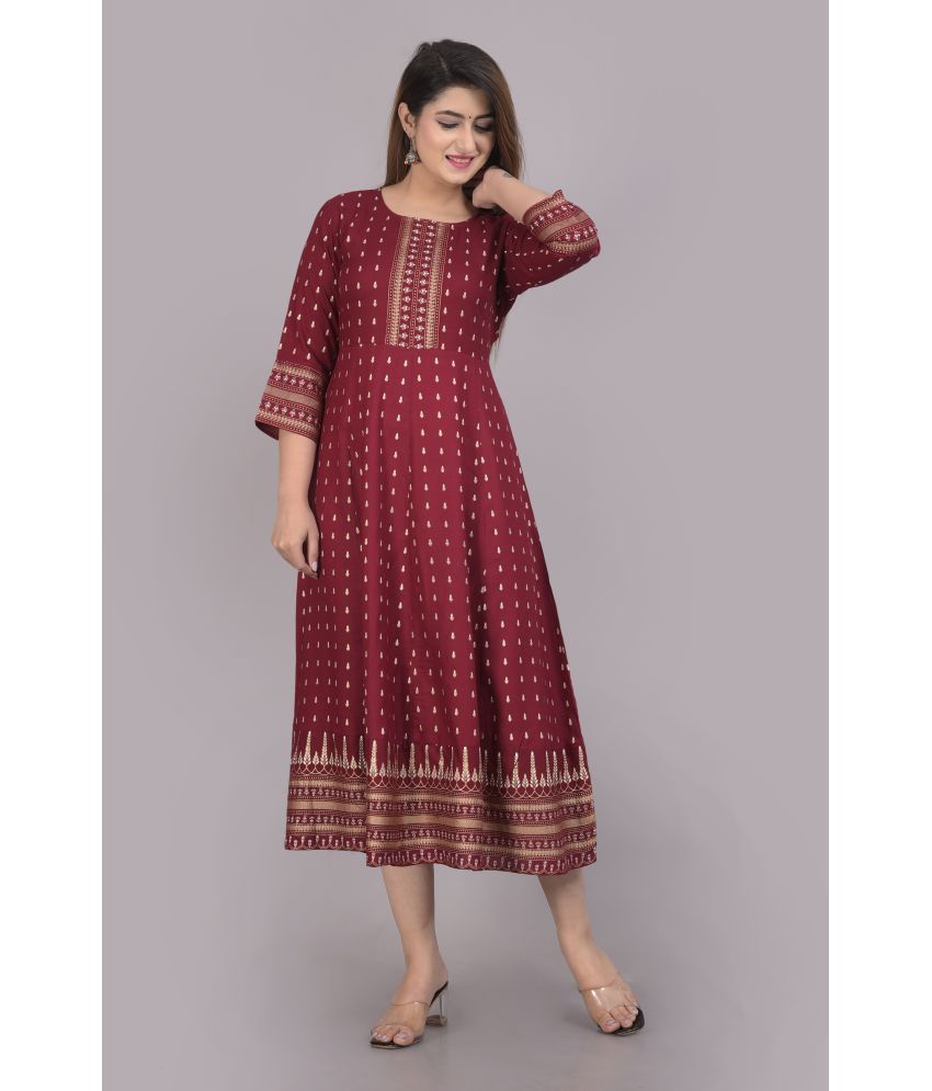     			SIPET - Maroon Rayon Women's Tiered Flared Kurti ( Pack of 1 )