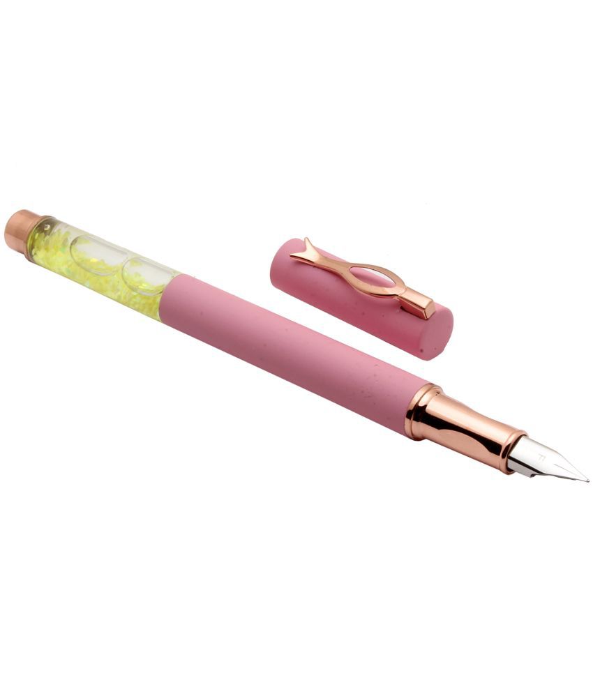     			Srpc Yiren 3772 Crystal Glitter Fountain Pen With Cartridge Pink Metal Body Rose Gold Trims Fine Nib Birthday Return Gift