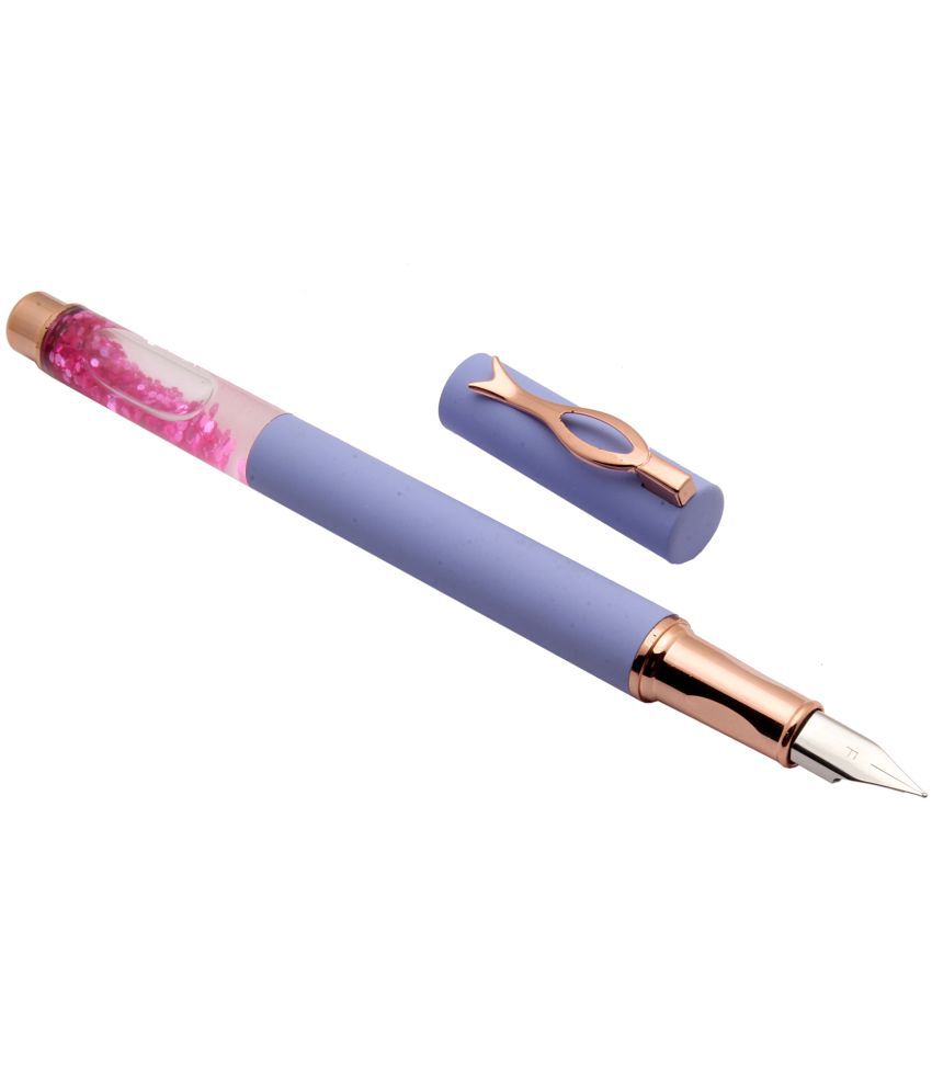     			Srpc Yiren 3772 Crystal Glitter Fountain Pen With Cartridge Purple Metal Body Rose Gold Trims Fine Nib Birthday Return Gift