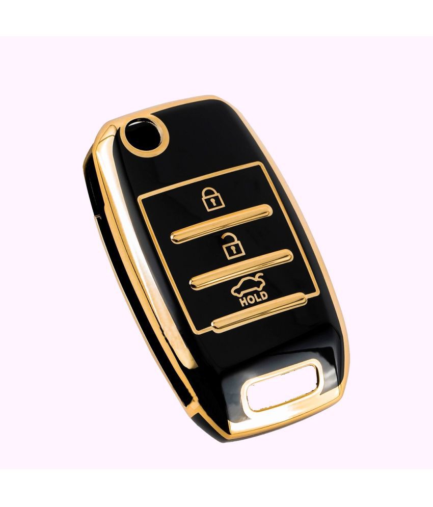     			Style Smith TPU Key Cover Compatible for Kia Carens | Sonet | Seltos 3 Button Flip Key (Black)
