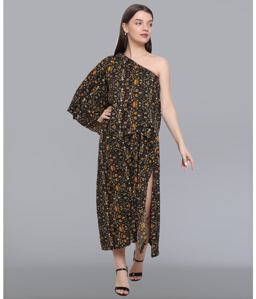     			Baawri - Mustard Crepe Women's Side Slit Dress ( Pack of 1 )