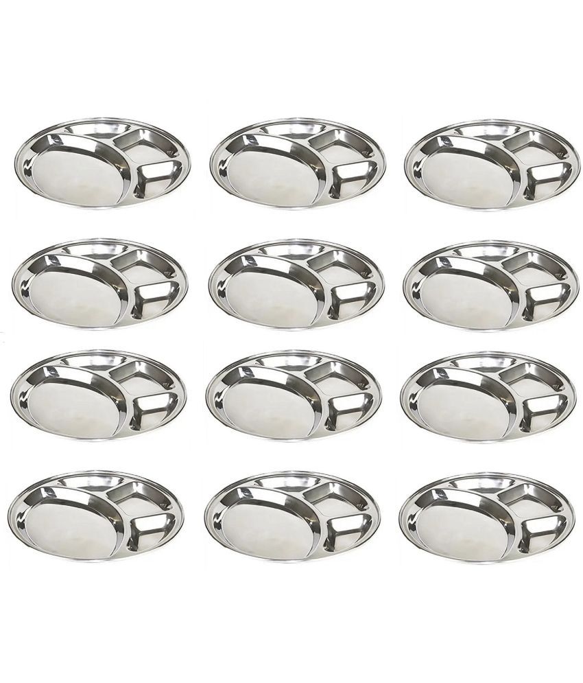     			HOMETALES 12 Pcs Stainless Steel Silver Partition Plate