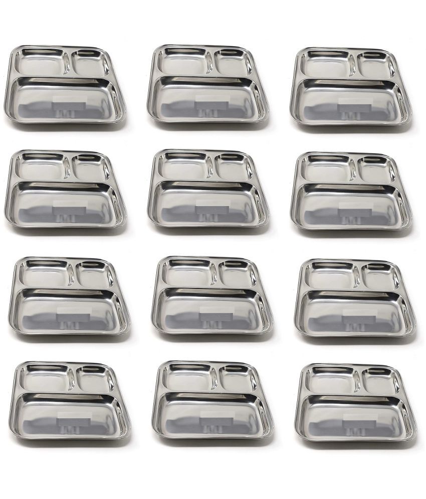     			HOMETALES 12 Pcs Stainless Steel Silver Partition Plate