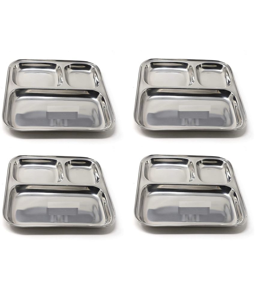     			HOMETALES 4 Pcs Stainless Steel Silver Partition Plate