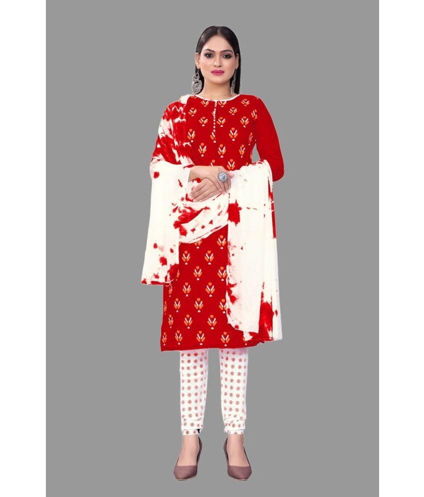     			JULEE - Unstitched Red Cotton Dress Material ( Pack of 1 )