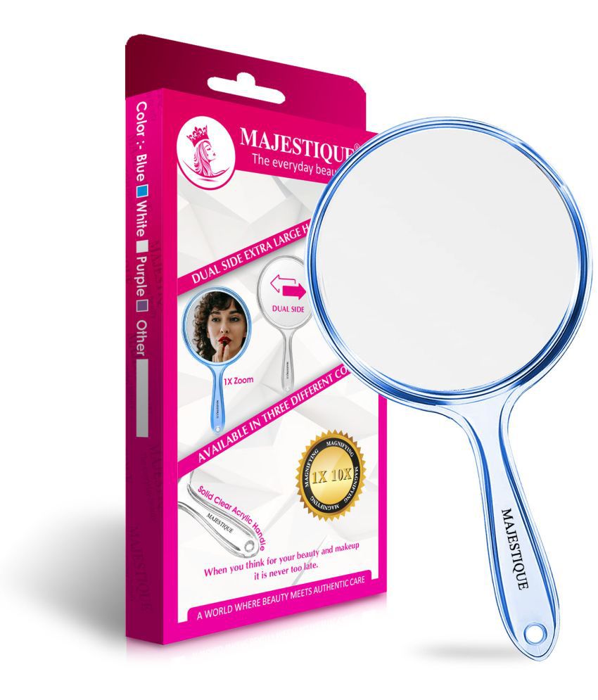     			Majestique Dual Side Extra Large Handheld Mirror 1X/10X Magnifying Perfect for Shaving Makeup Blue
