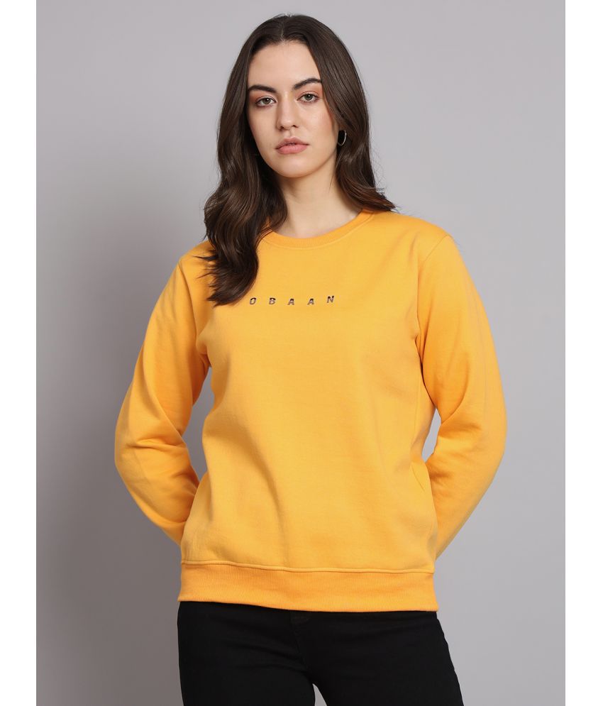     			OBAAN Cotton Blend Mustard Non Hooded Sweatshirt