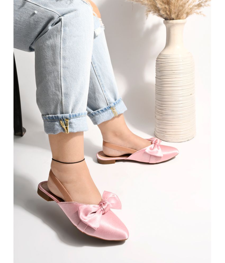     			Shoetopia Stylish Decor Bow Point Toe Slingback Pink Mules For Girls