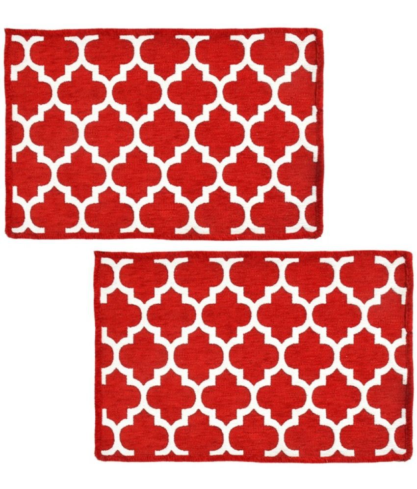     			FURNISHING HUT - Anti-skid Polyester Door Mat ( 60 X 40 cm ) Set of 2 - Red