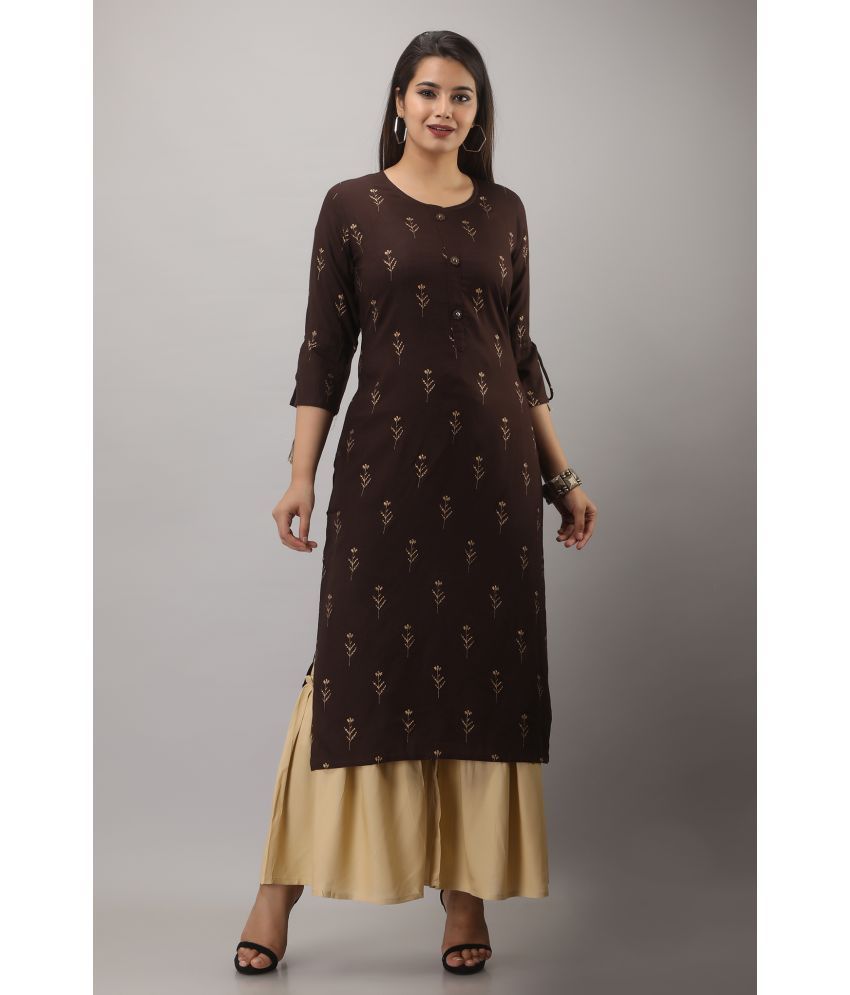     			MAUKA - Brown Straight Rayon Women's Stitched Salwar Suit ( Pack of 1 )