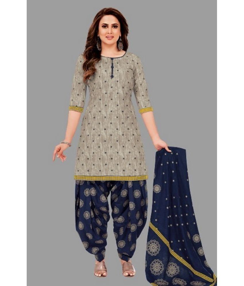     			shree jeenmata collection - Unstitched Light Grey Cotton Dress Material ( Pack of 1 )