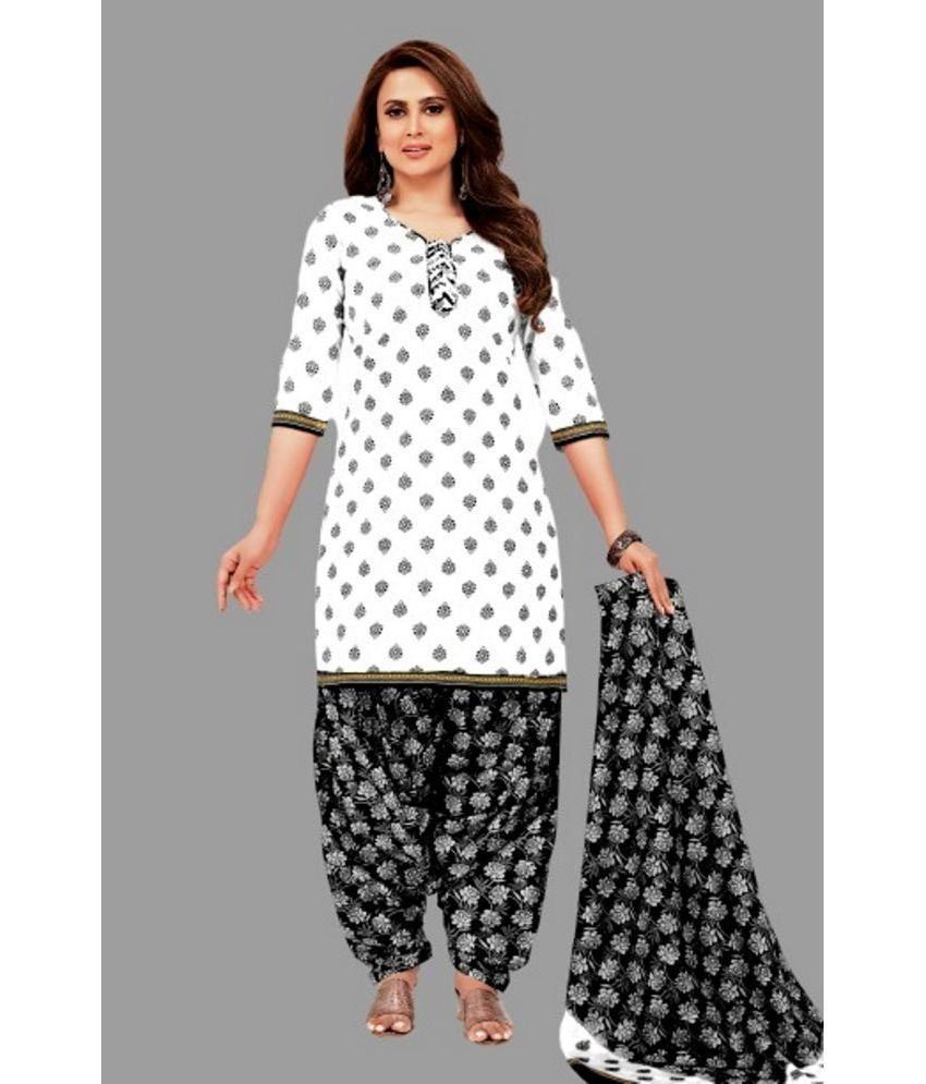     			shree jeenmata collection - Unstitched White Cotton Dress Material ( Pack of 1 )