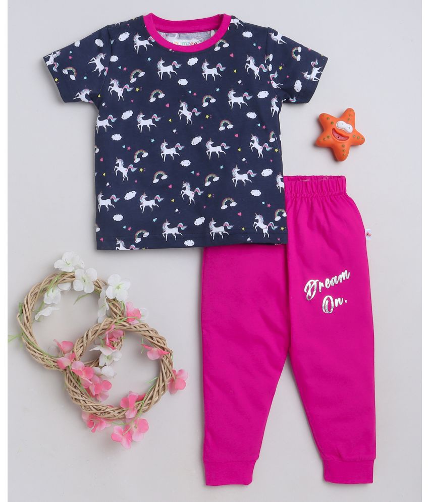    			BUMZEE - Navy Cotton Baby Girl T-Shirt & Pyjama Set ( Pack of 1 )