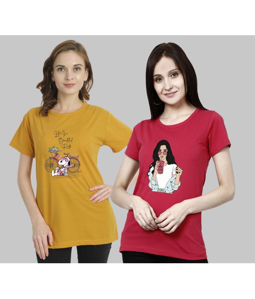     			CHOZI - Multi Color Cotton Blend Regular Fit Women's T-Shirt ( Pack of 2 )