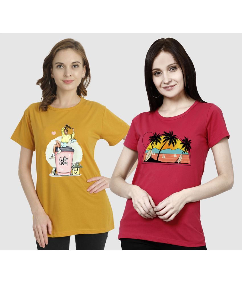     			CHOZI - Multi Color Cotton Blend Regular Fit Women's T-Shirt ( Pack of 2 )