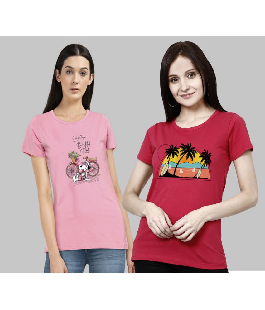     			CHOZI - Pink Cotton Blend Regular Fit Women's T-Shirt ( Pack of 2 )