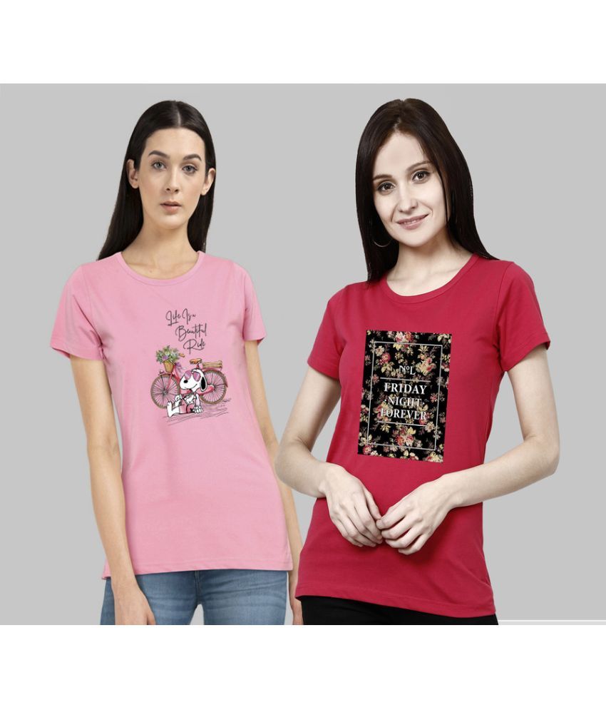     			CHOZI - Pink Cotton Blend Regular Fit Women's T-Shirt ( Pack of 2 )