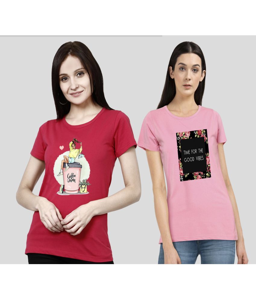     			CHOZI - Pink Cotton Blend Regular Fit Women's T-Shirt ( Pack of 2 )