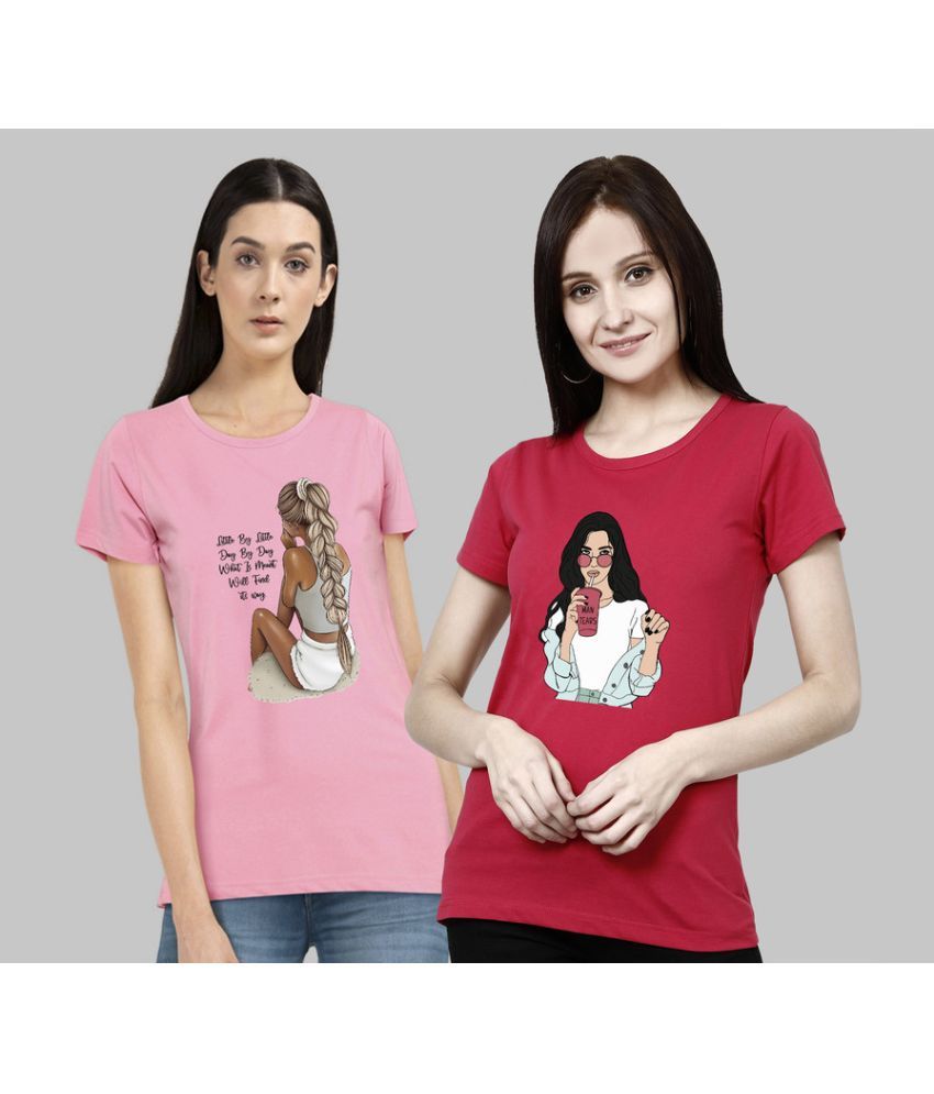     			CHOZI - Pink Cotton Blend Regular Fit Women's T-Shirt ( Pack of 2 )