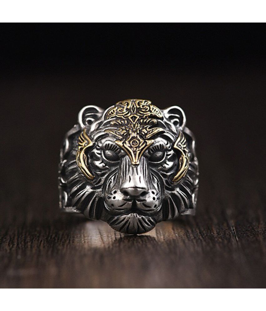     			Fashion Frill Silver Ring For Boys Stylish King Tiger Adjustable Rings For Men Boys Girls