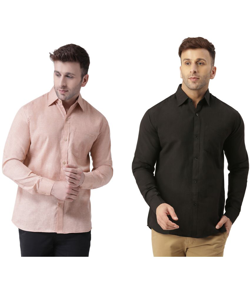     			RIAG Cotton Blend Regular Fit Self Design Full Sleeves Men's Casual Shirt - Beige ( Pack of 2 )