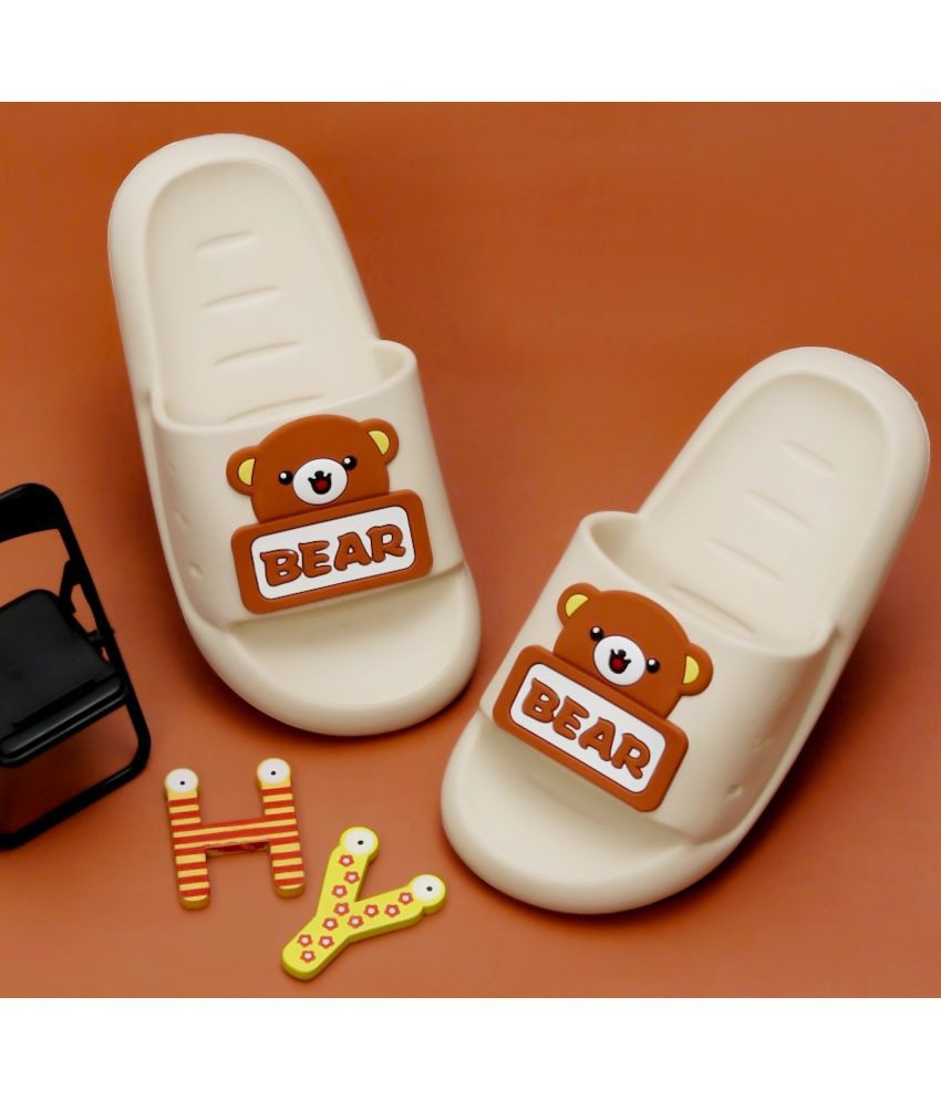    			Yellow Bee Cute Bear Slides, Beige and Brown