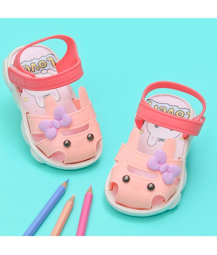     			Yellow Bee Cute Bunny Applique Sandals for Girls, Peach