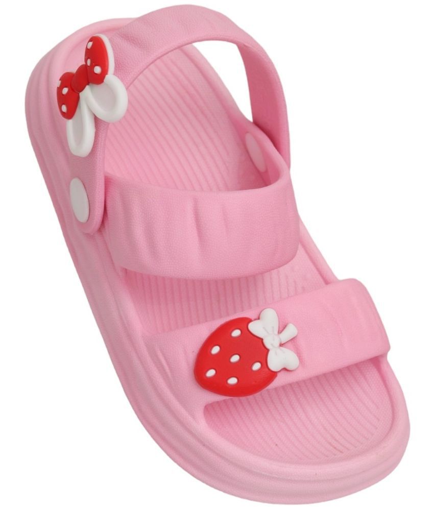     			Yellow Bee Strawberry and Bow Sandals for Girls, Pink
