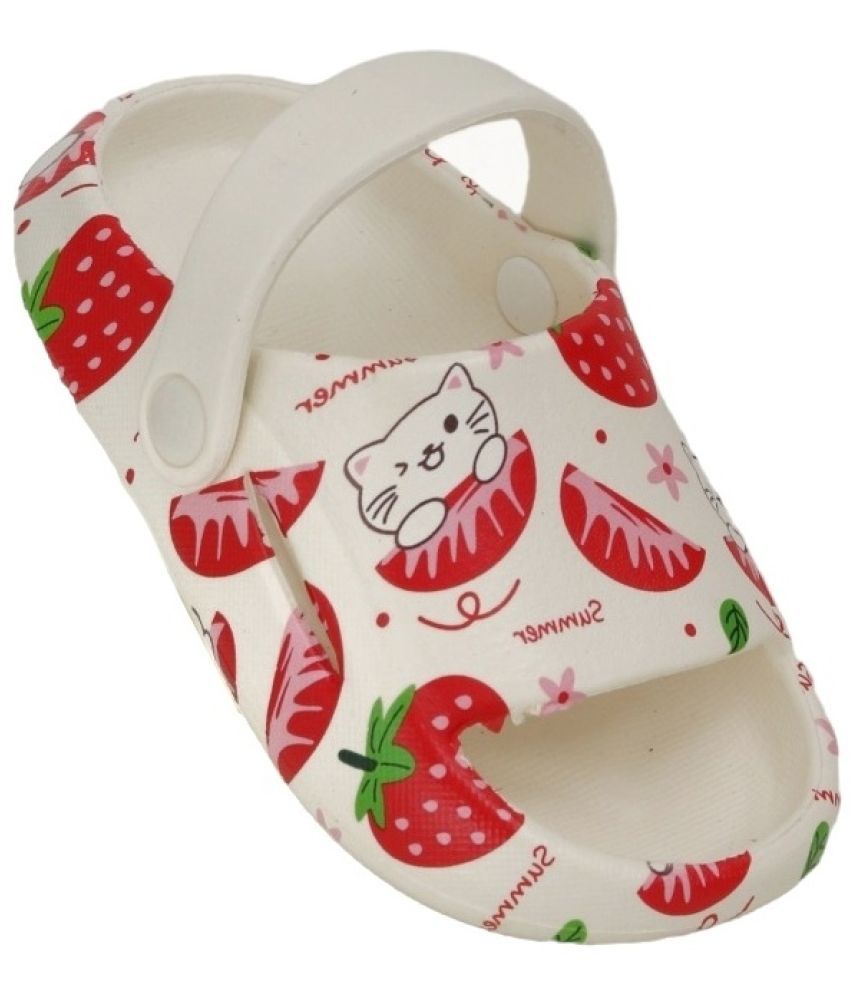     			Yellow Bee Strawberry and Cat Theme Sandals for Girls, White and Red
