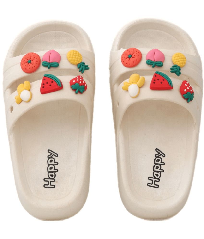     			Yellow Bee Strawberry and Fruits Slippers for Girls, White
