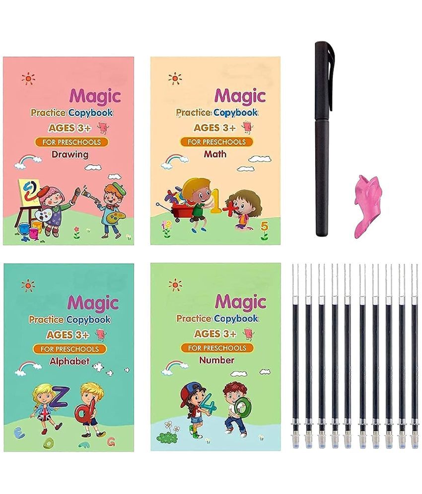     			English Magic Practice Copybook - (1 Pen + 1 Grip + 4 BOOKS + 10 REFILL) Number Tracing Book - Writing Book - Magic Calligraphy - Copybook Set - Calligraphy Pen - Calligraphy Book - Practical Reusable Writing Tool - Simple Hand Lettering for Preschoolers