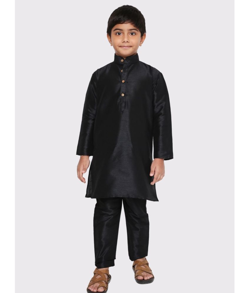     			Maharaja Boys Silk Solid - Pattern Kurta Pant Set ( Black , Pack of 1 )