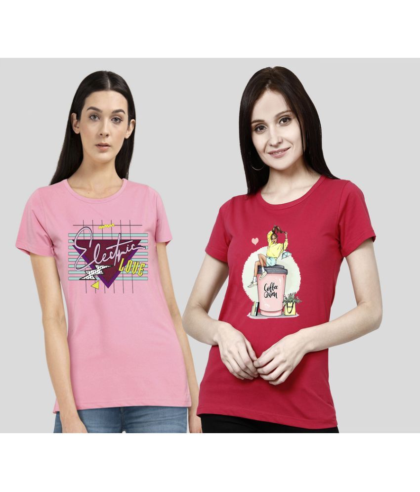     			CHOZI - Pink Cotton Regular Fit Women's T-Shirt ( Pack of 2 )