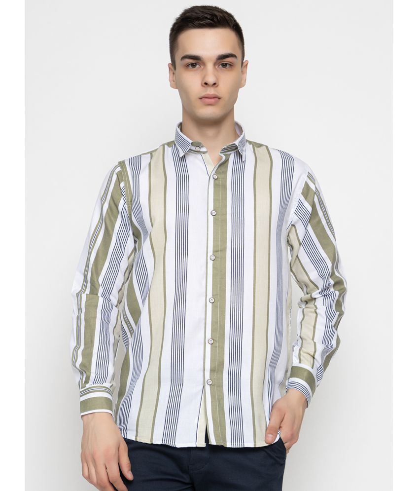     			MODERNITY Cotton Blend Regular Fit Striped Full Sleeves Men's Casual Shirt - Olive ( Pack of 1 )
