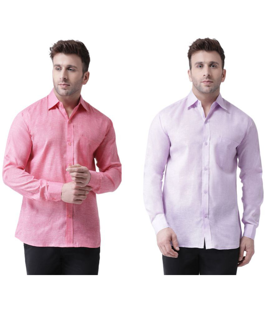     			RIAG Cotton Blend Regular Fit Self Design Full Sleeves Men's Casual Shirt - Pink ( Pack of 2 )