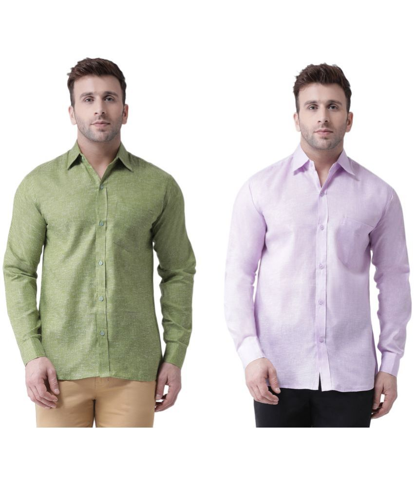     			RIAG Cotton Blend Regular Fit Self Design Full Sleeves Men's Casual Shirt - Green ( Pack of 2 )