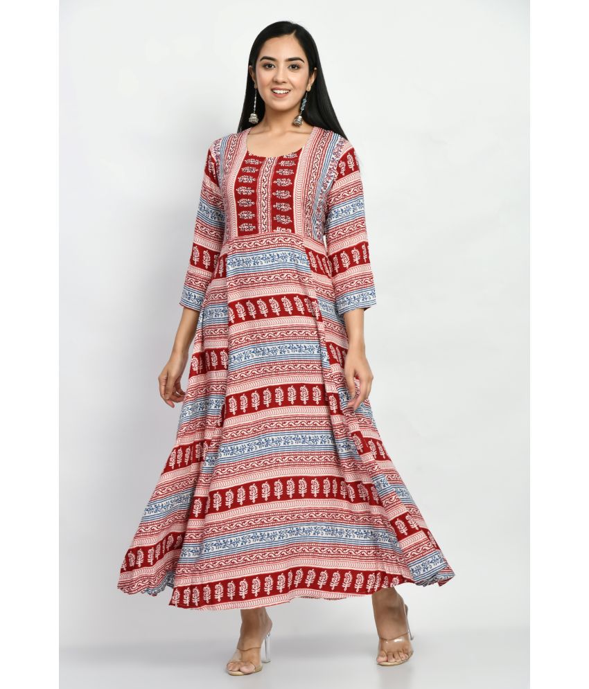     			MAURYA Rayon Printed Full Length Women's A-line Dress - Multicolor ( Pack of 1 )