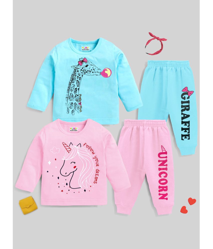     			Baby Girl Regular Fit Cotton T-Shirts and Pyjamas Set ,KUC-PSUT-105